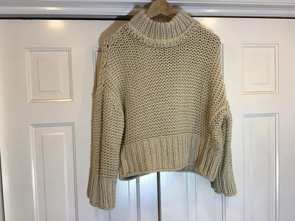 Free People My Only Sunshine Fisherman Sweater Women S Cream Chunky Knit Mock